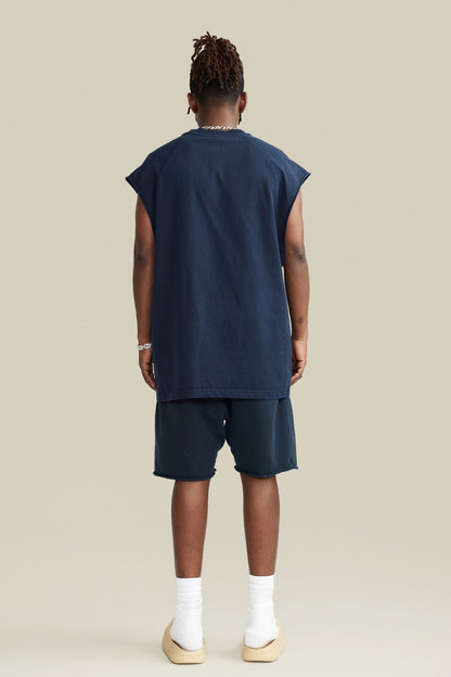 285GSM Men‘s Raglan-Style Snow-Wash Tank Top Royal Blue