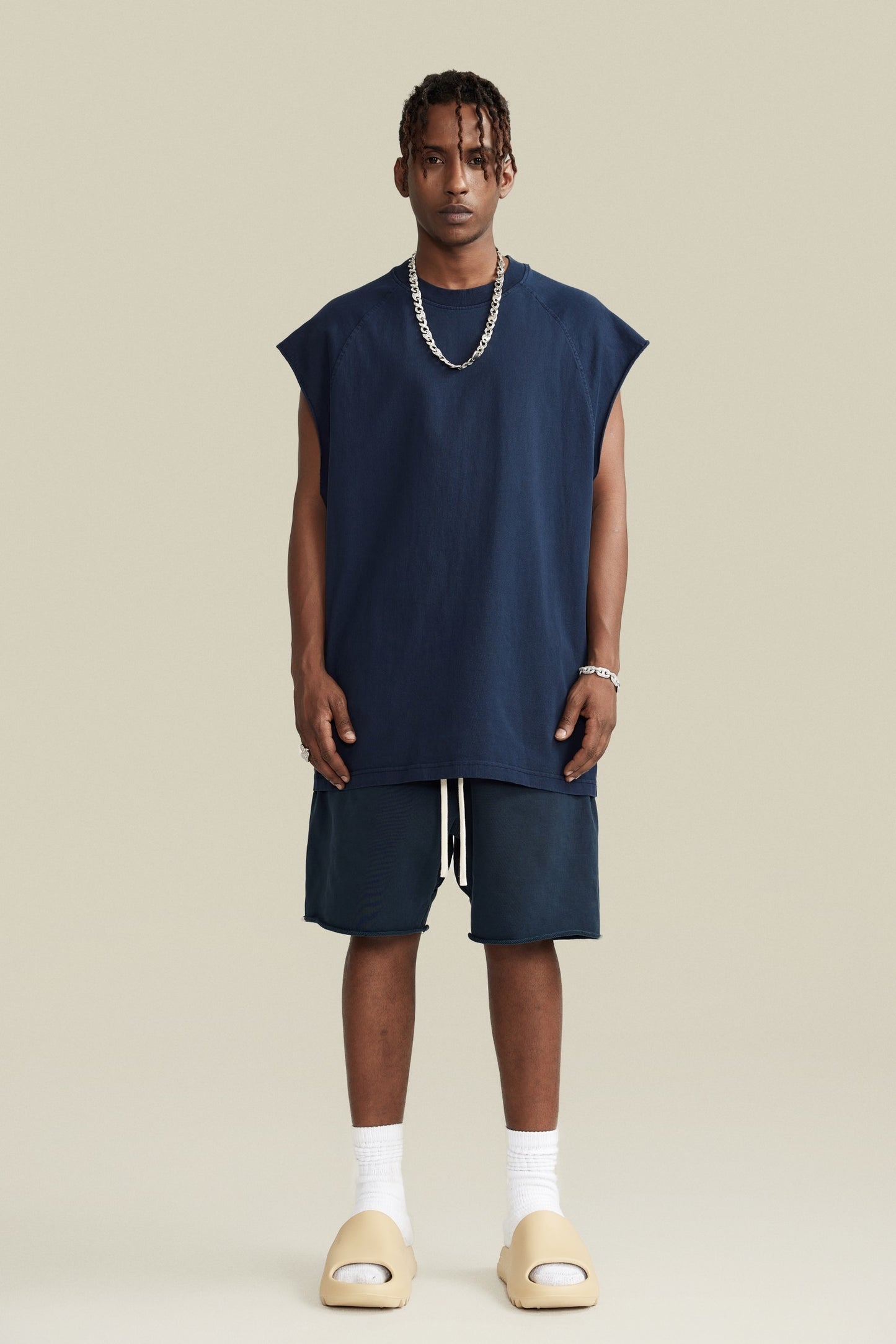 285GSM Men‘s Raglan-Style Snow-Wash Tank Top Royal Blue