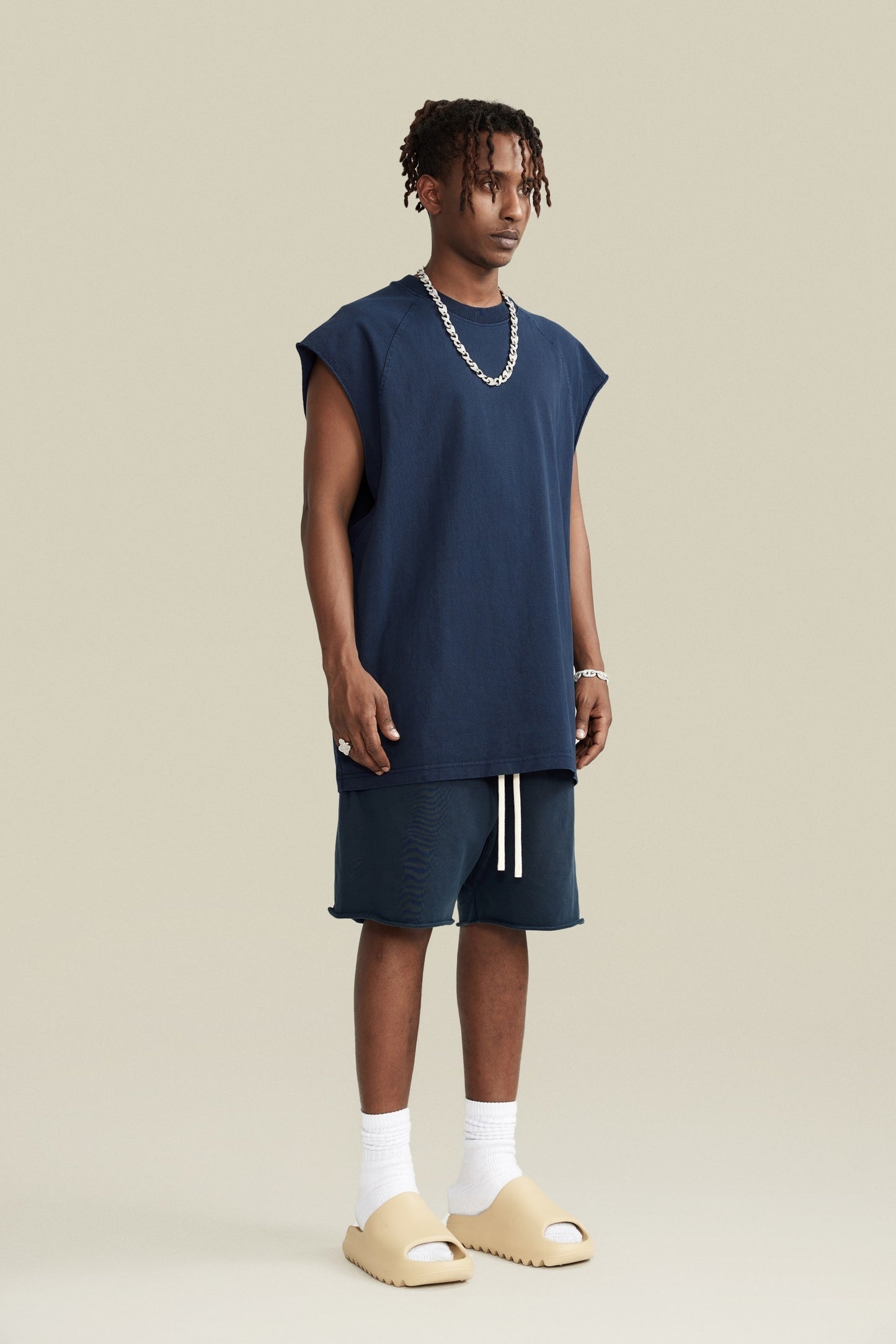 285GSM Men‘s Raglan-Style Snow-Wash Tank Top Royal Blue