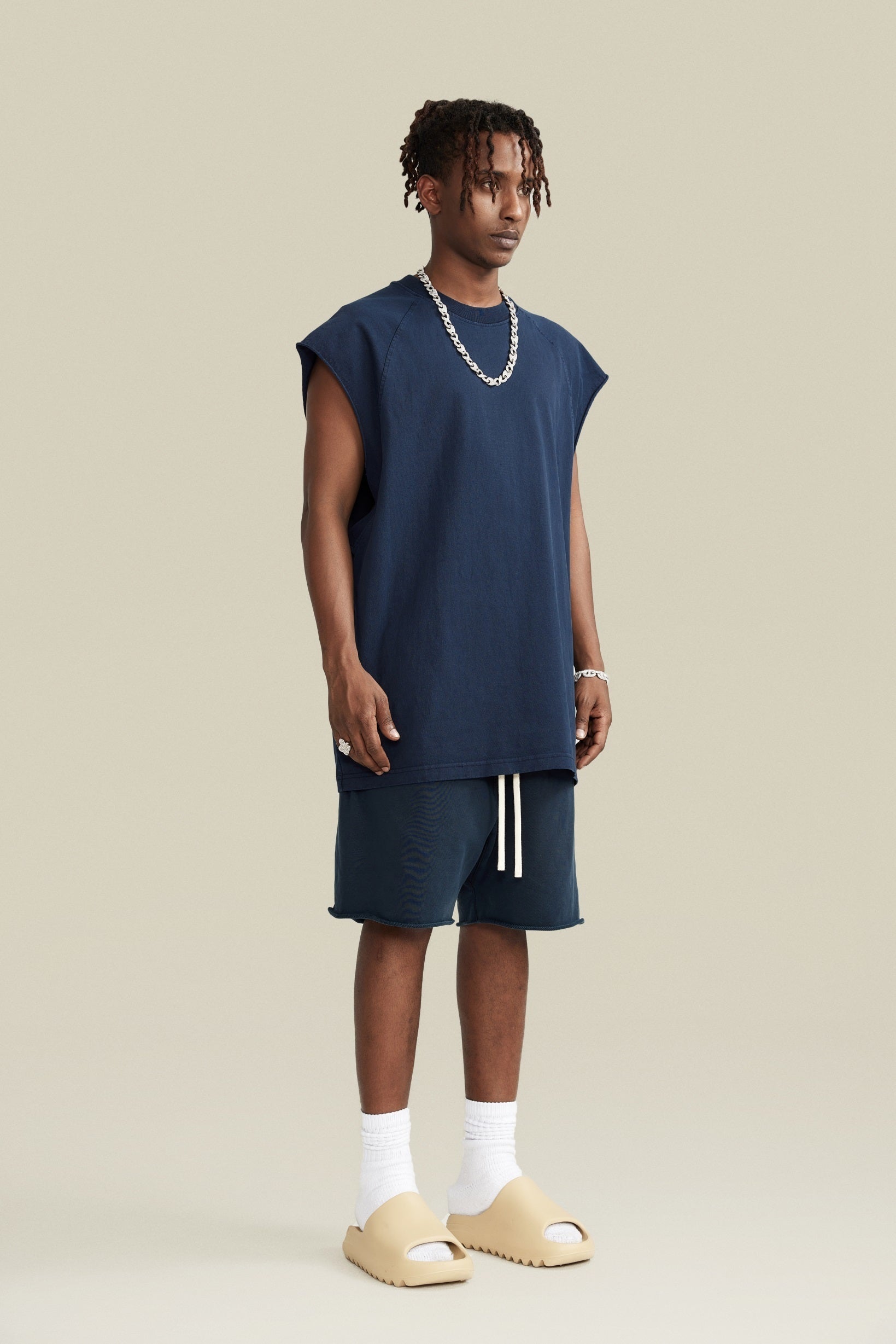 285GSM Men‘s Raglan-Style Snow-Wash Tank Top Royal Blue