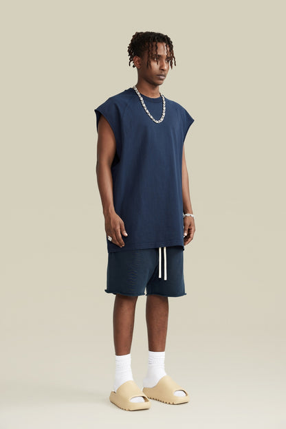 285GSM Men‘s Raglan-Style Snow-Wash Tank Top Royal Blue