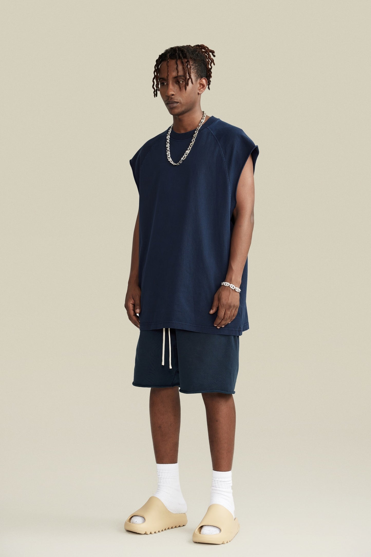 285GSM Men‘s Raglan-Style Snow-Wash Tank Top Royal Blue