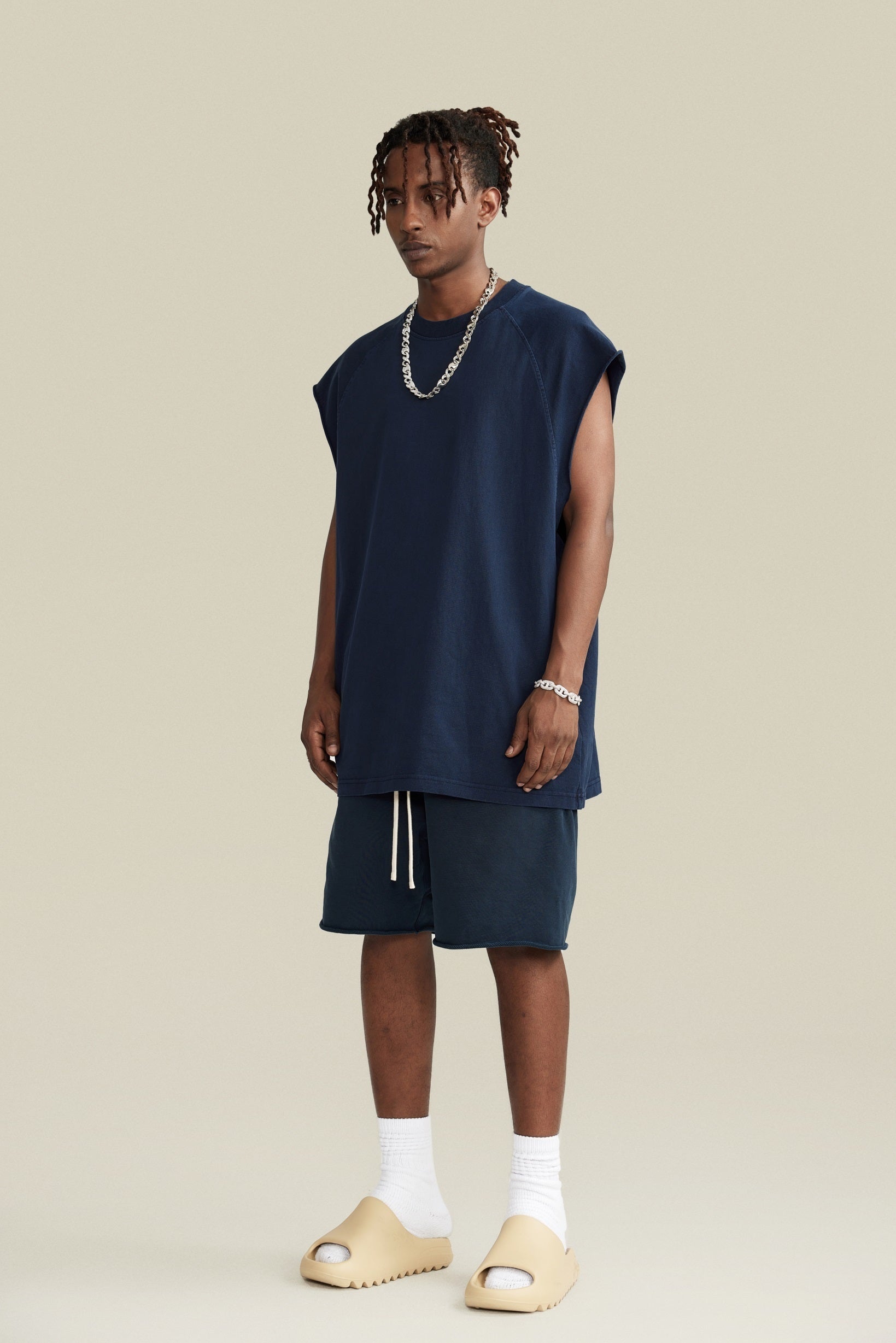 285GSM Men‘s Raglan-Style Snow-Wash Tank Top Royal Blue