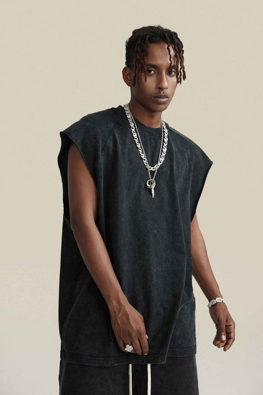 285GSM Men‘s Raglan-Style Snow-Wash Muscle Tee