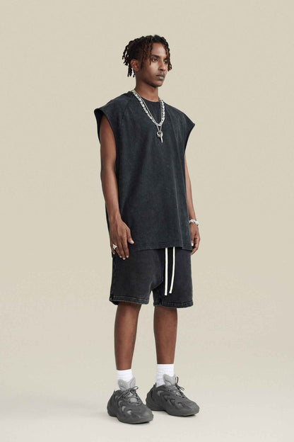 285GSM Men‘s Raglan-Style Snow-Wash Muscle Tee