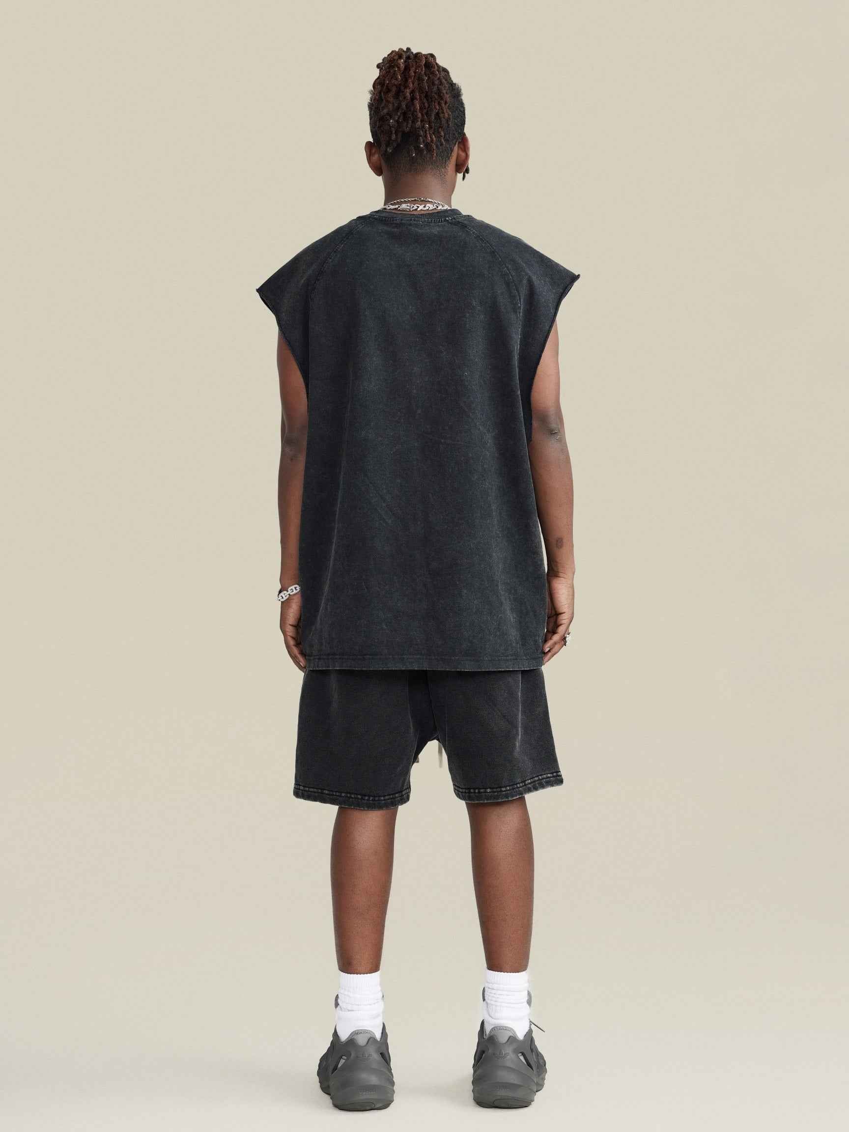 285GSM Men‘s Raglan-Style Snow-Wash Muscle Tee