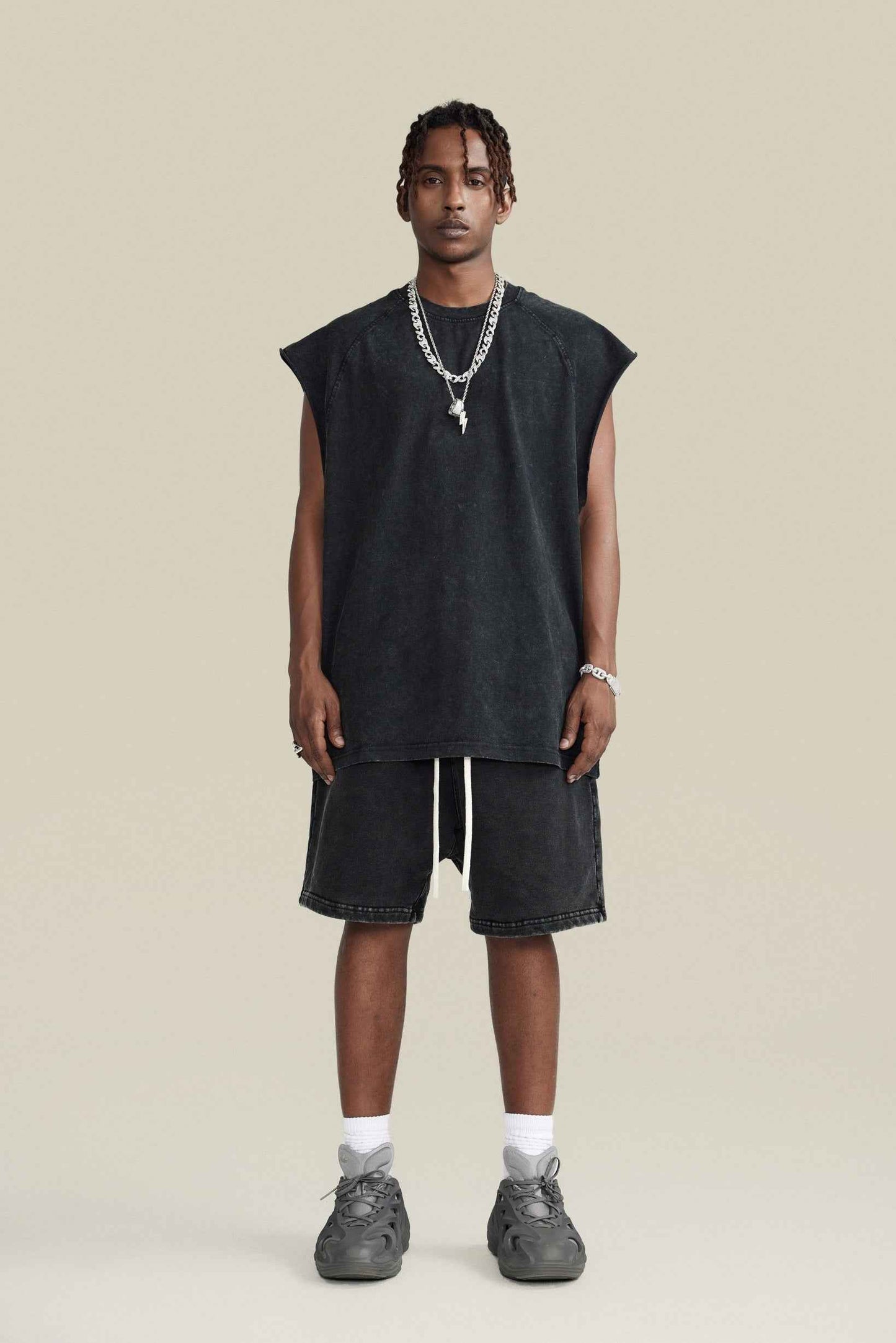 285GSM Men‘s Raglan-Style Snow-Wash Muscle Tee