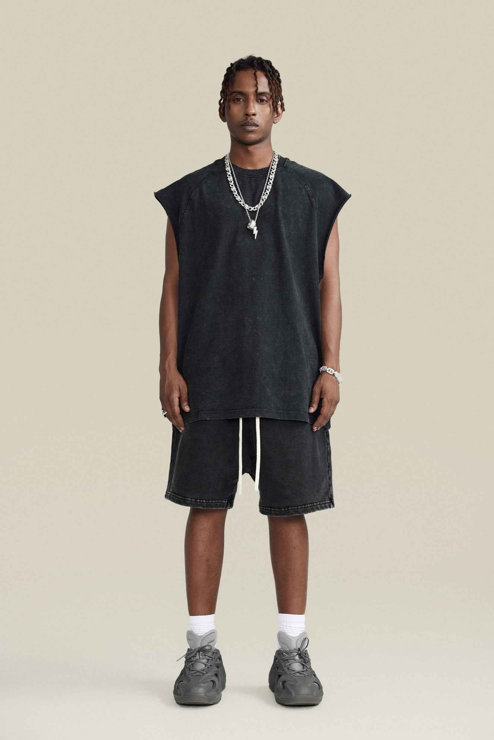 285GSM Men‘s Raglan-Style Snow-Wash Muscle Tee
