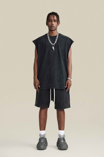 285GSM Men‘s Raglan-Style Snow-Wash Muscle Tee