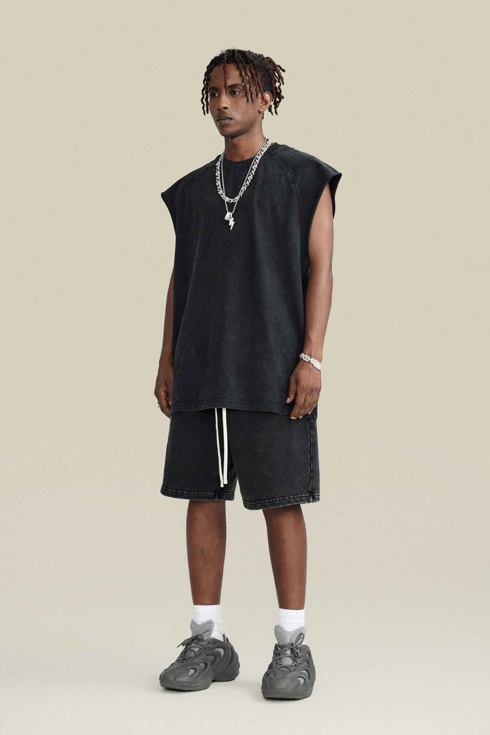 285GSM Men‘s Raglan-Style Snow-Wash Muscle Tee