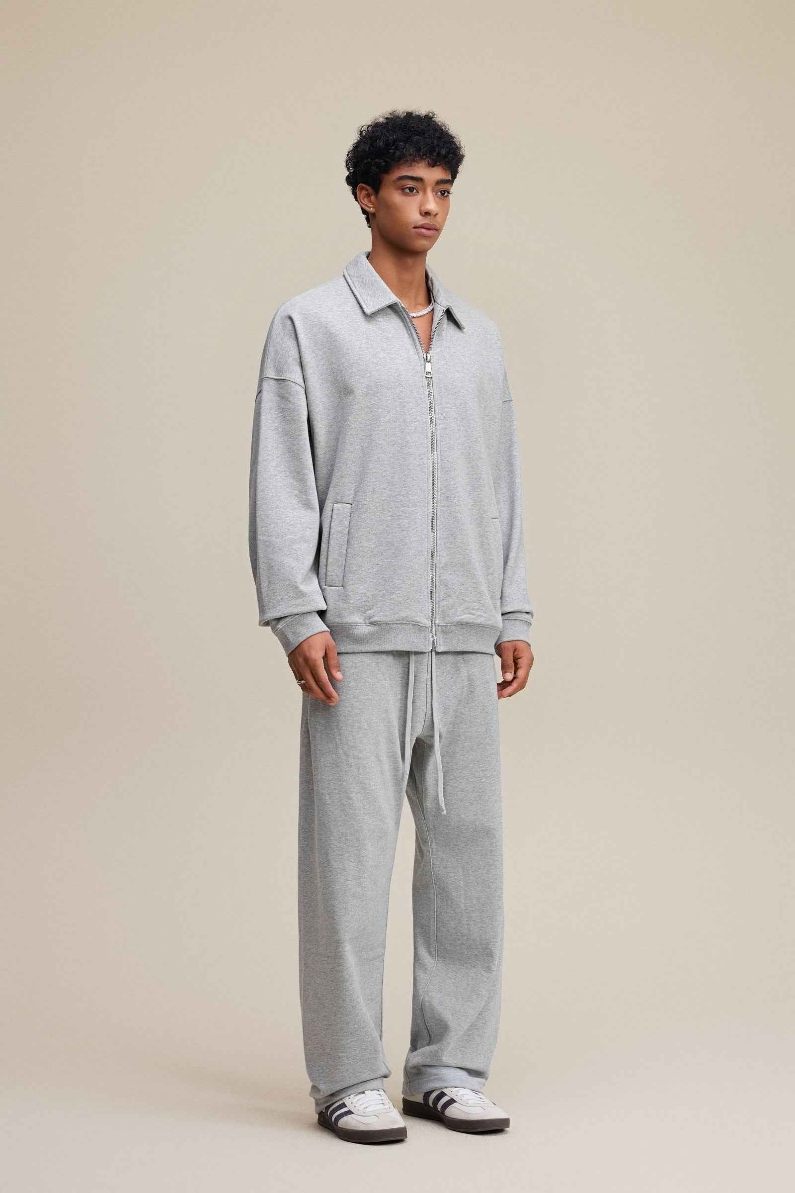 445GSM Men's Heavyweight Zip-Up Collared Hoodie