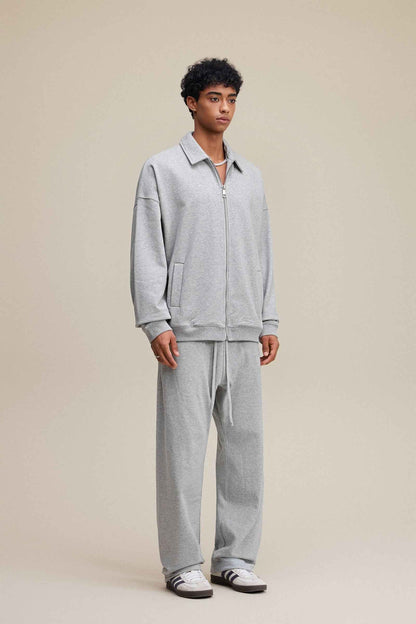 445GSM Men's Heavyweight Zip-Up Collared Hoodie
