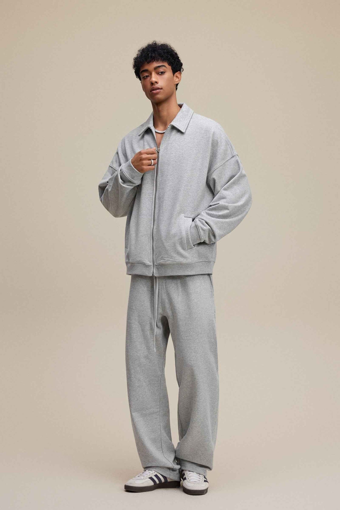 445GSM Men's Heavyweight Zip-Up Collared Hoodie