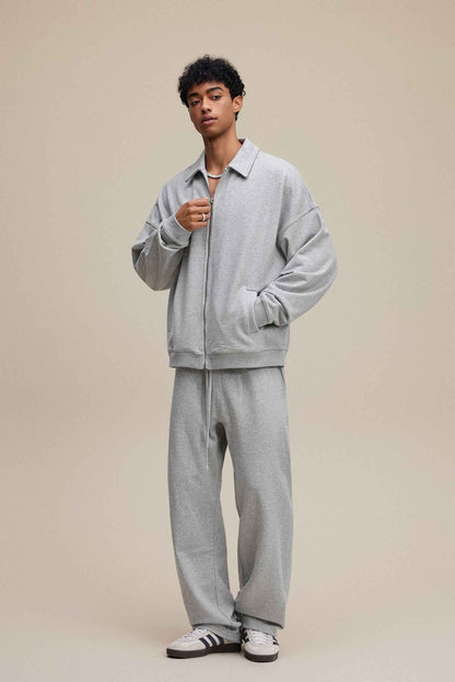 445GSM Men's Heavyweight Zip-Up Collared Hoodie