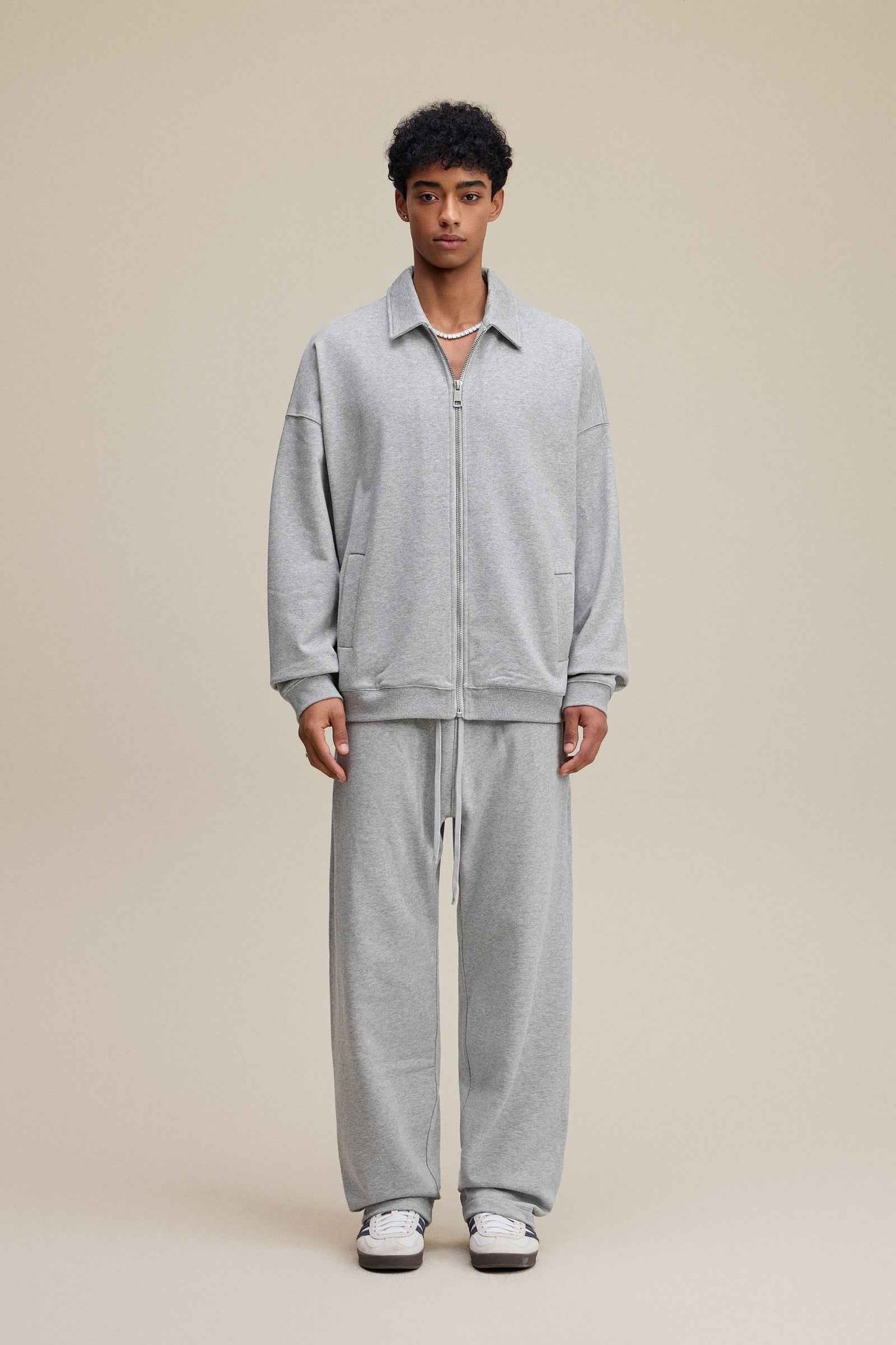 445GSM Men's Heavyweight Zip-Up Collared Hoodie