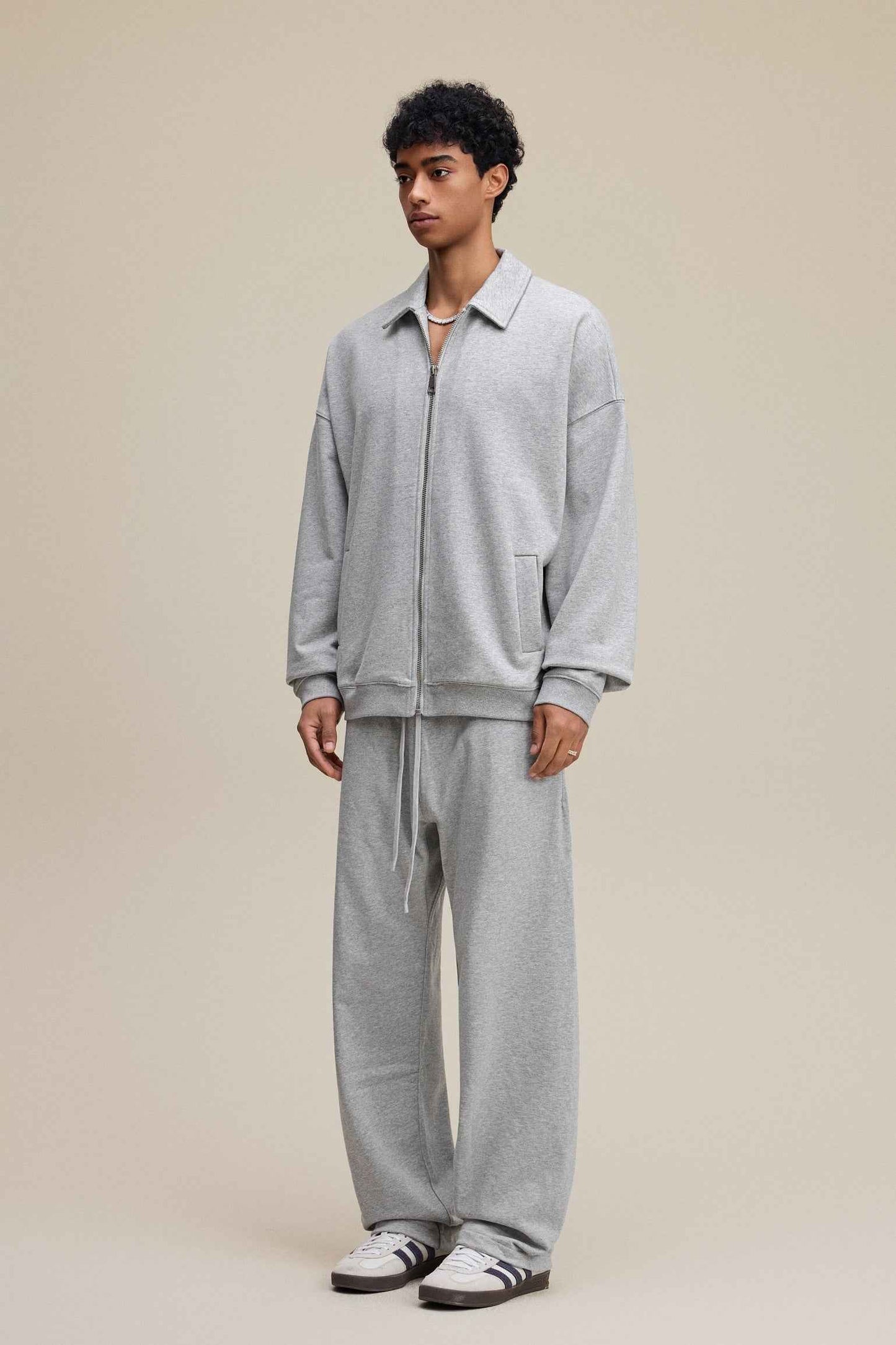 445GSM Men's Heavyweight Zip-Up Collared Hoodie