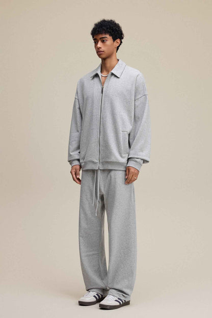 445GSM Men's Heavyweight Zip-Up Collared Hoodie