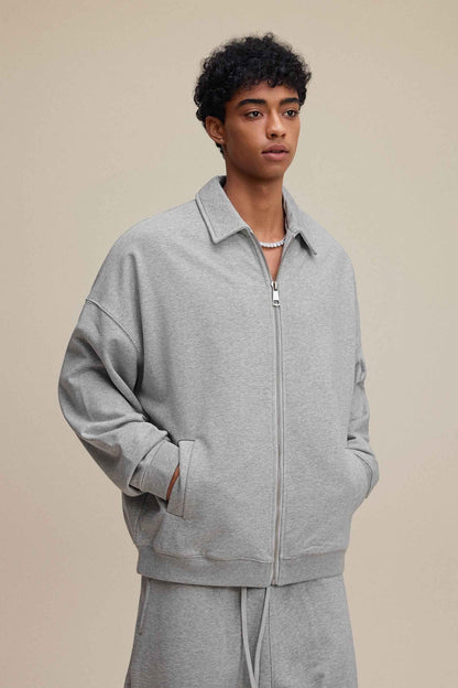 445GSM Men's Heavyweight Zip-Up Collared Hoodie