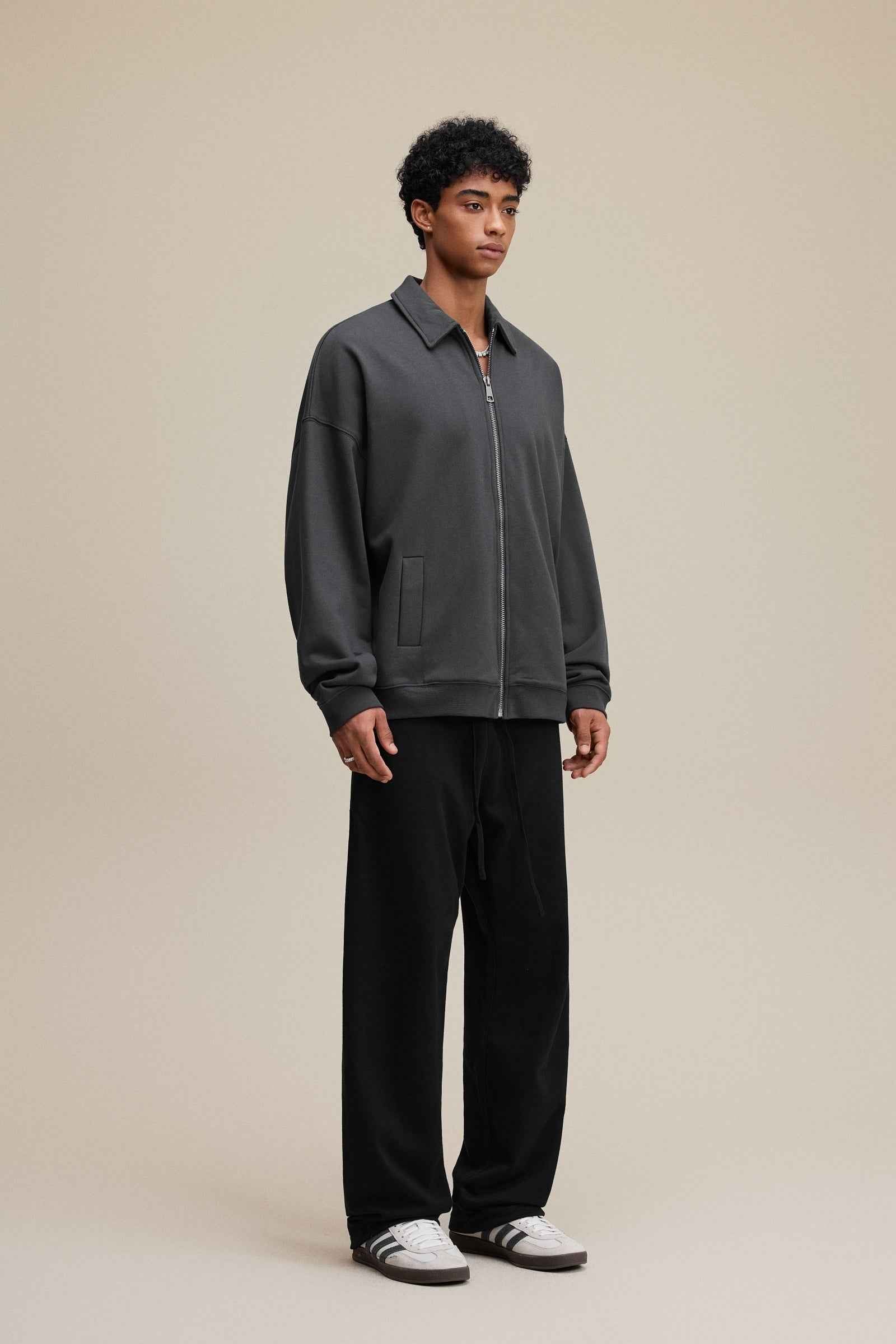 445GSM Men's Heavyweight Zip-Up Collared Hoodie