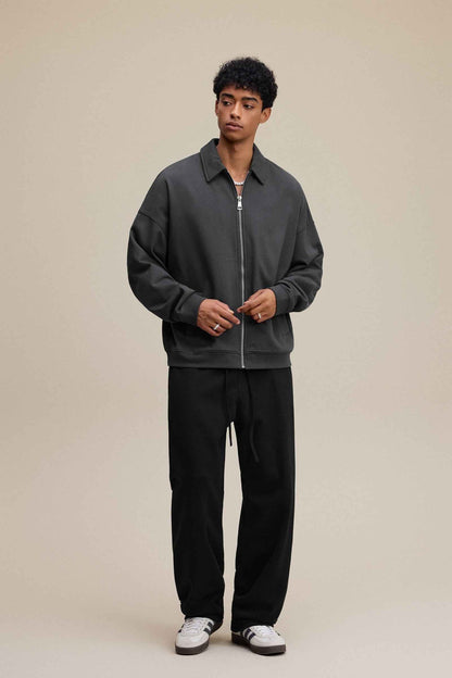 445GSM Men's Heavyweight Zip-Up Collared Hoodie