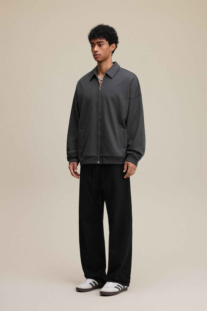 445GSM Men's Heavyweight Zip-Up Collared Hoodie