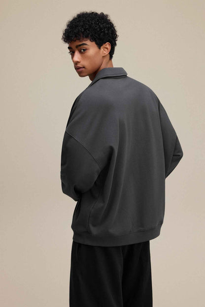 445GSM Men's Heavyweight Zip-Up Collared Hoodie