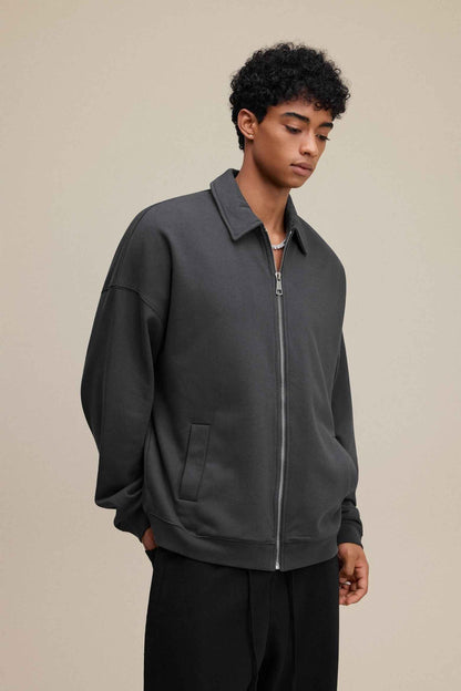 445GSM Men's Heavyweight Zip-Up Collared Hoodie