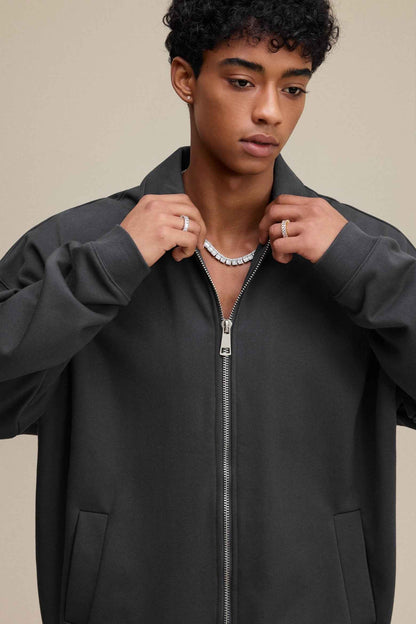 445GSM Men's Heavyweight Zip-Up Collared Hoodie
