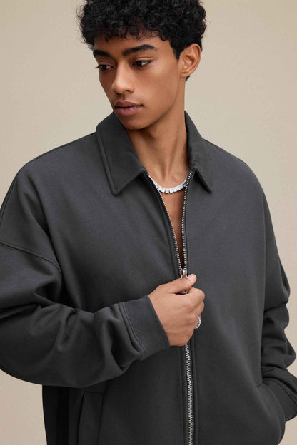 445GSM Men's Heavyweight Zip-Up Collared Hoodie