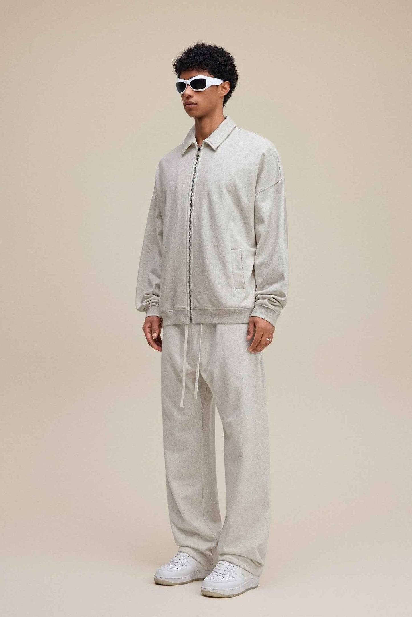 445GSM Men's Heavyweight Zip-Up Collared Hoodie