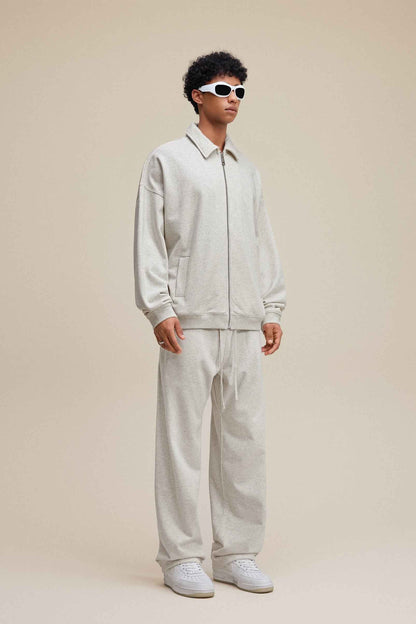 445GSM Men's Heavyweight Zip-Up Collared Hoodie