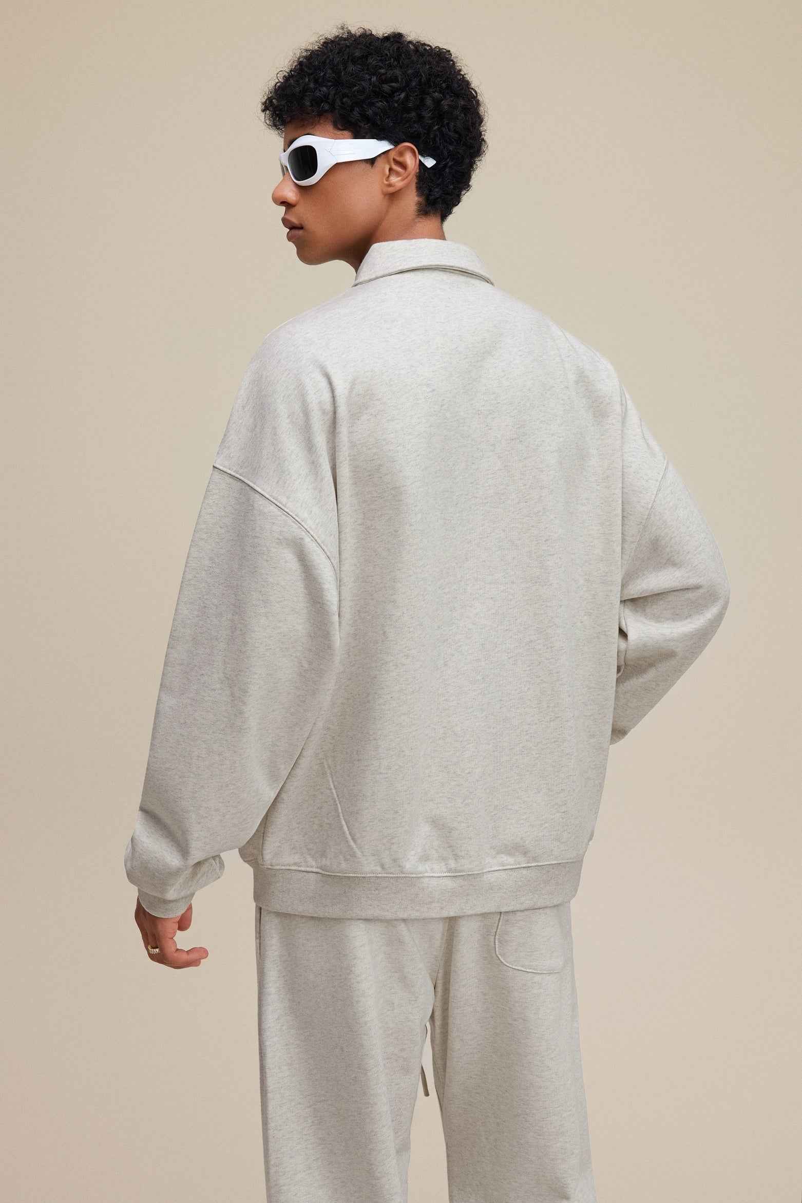 445GSM Men's Heavyweight Zip-Up Collared Hoodie