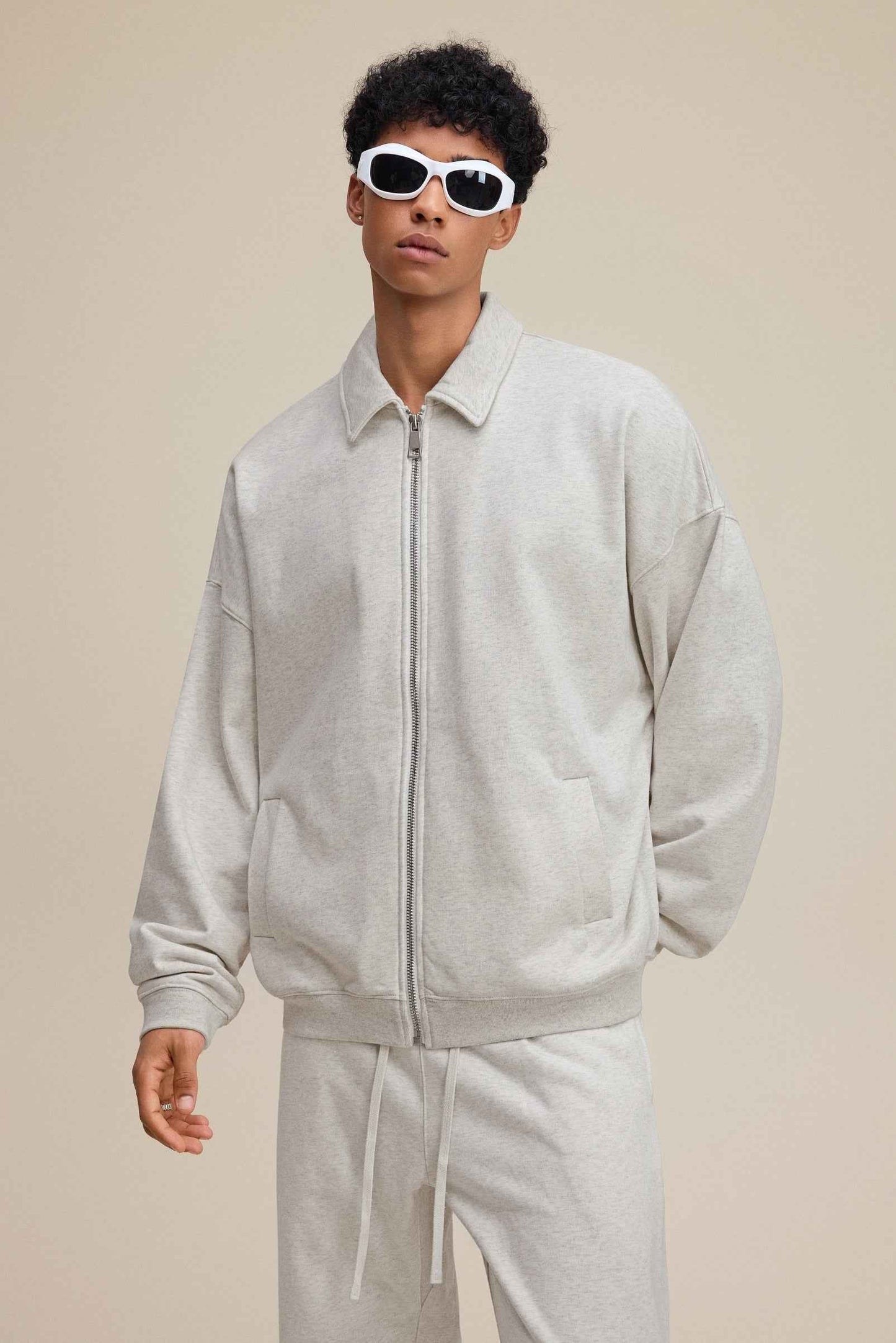 445GSM Men's Heavyweight Zip-Up Collared Hoodie