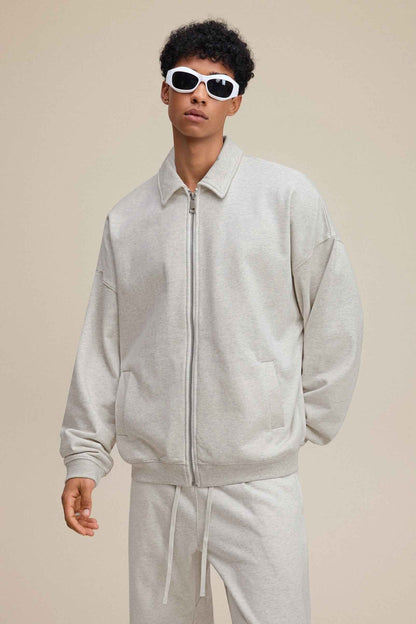 445GSM Men's Heavyweight Zip-Up Collared Hoodie