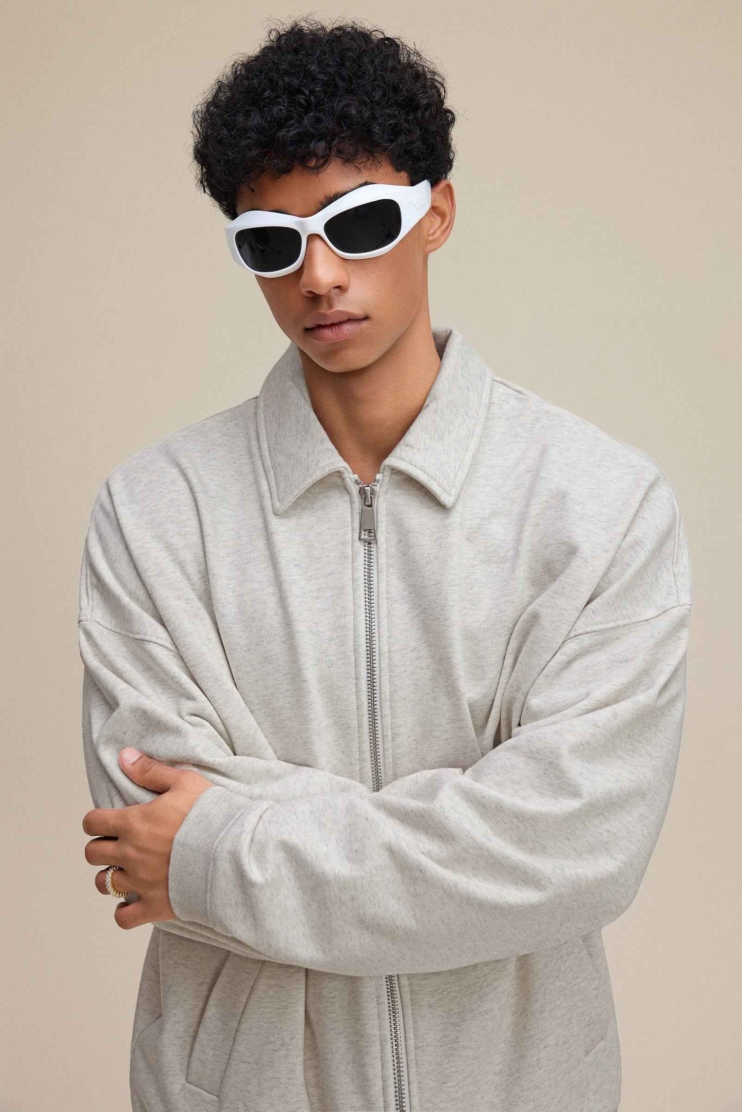 445GSM Men's Heavyweight Zip-Up Collared Hoodie