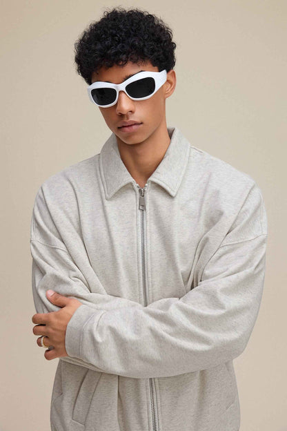 445GSM Men's Heavyweight Zip-Up Collared Hoodie