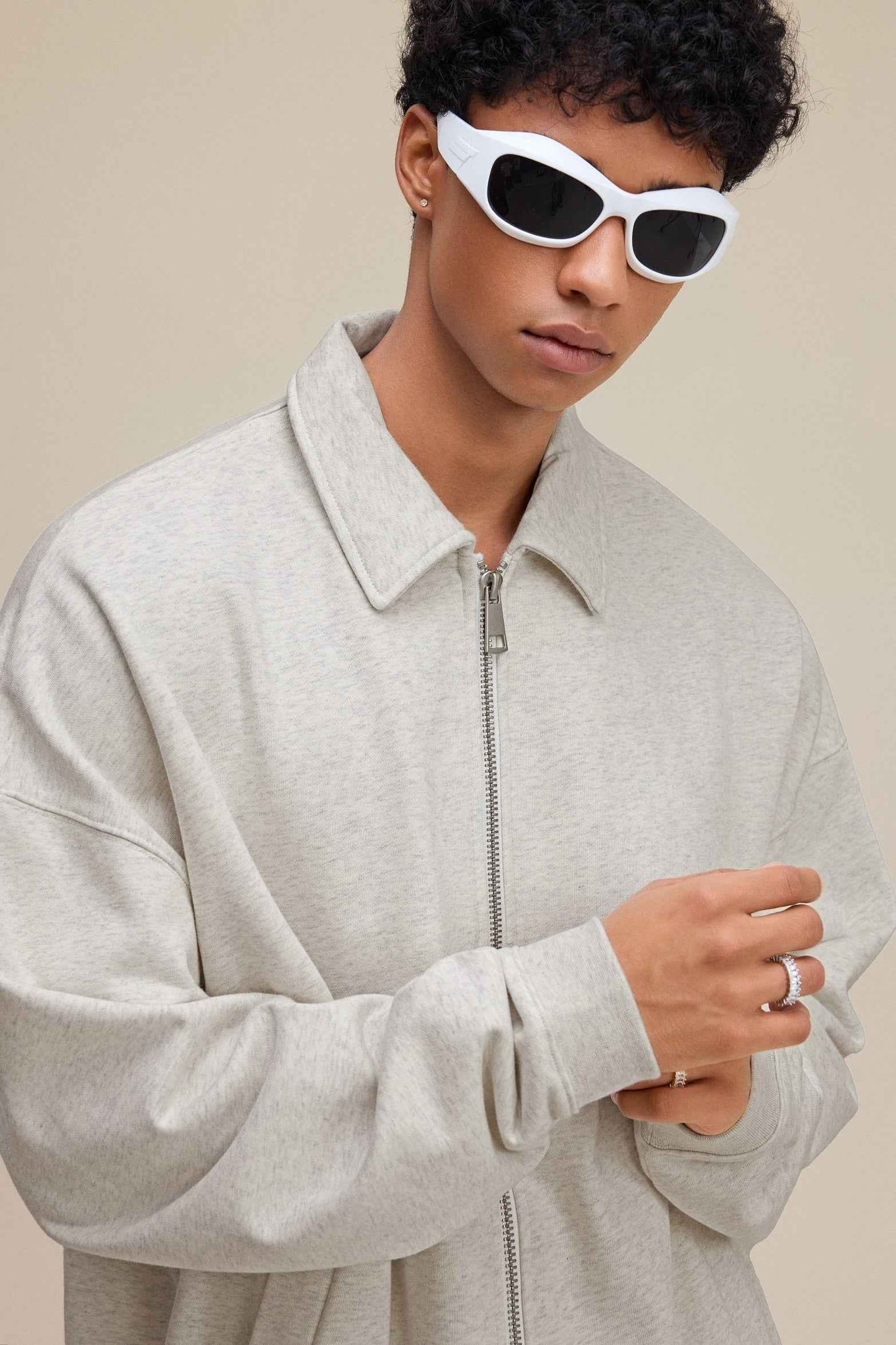 445GSM Men's Heavyweight Zip-Up Collared Hoodie
