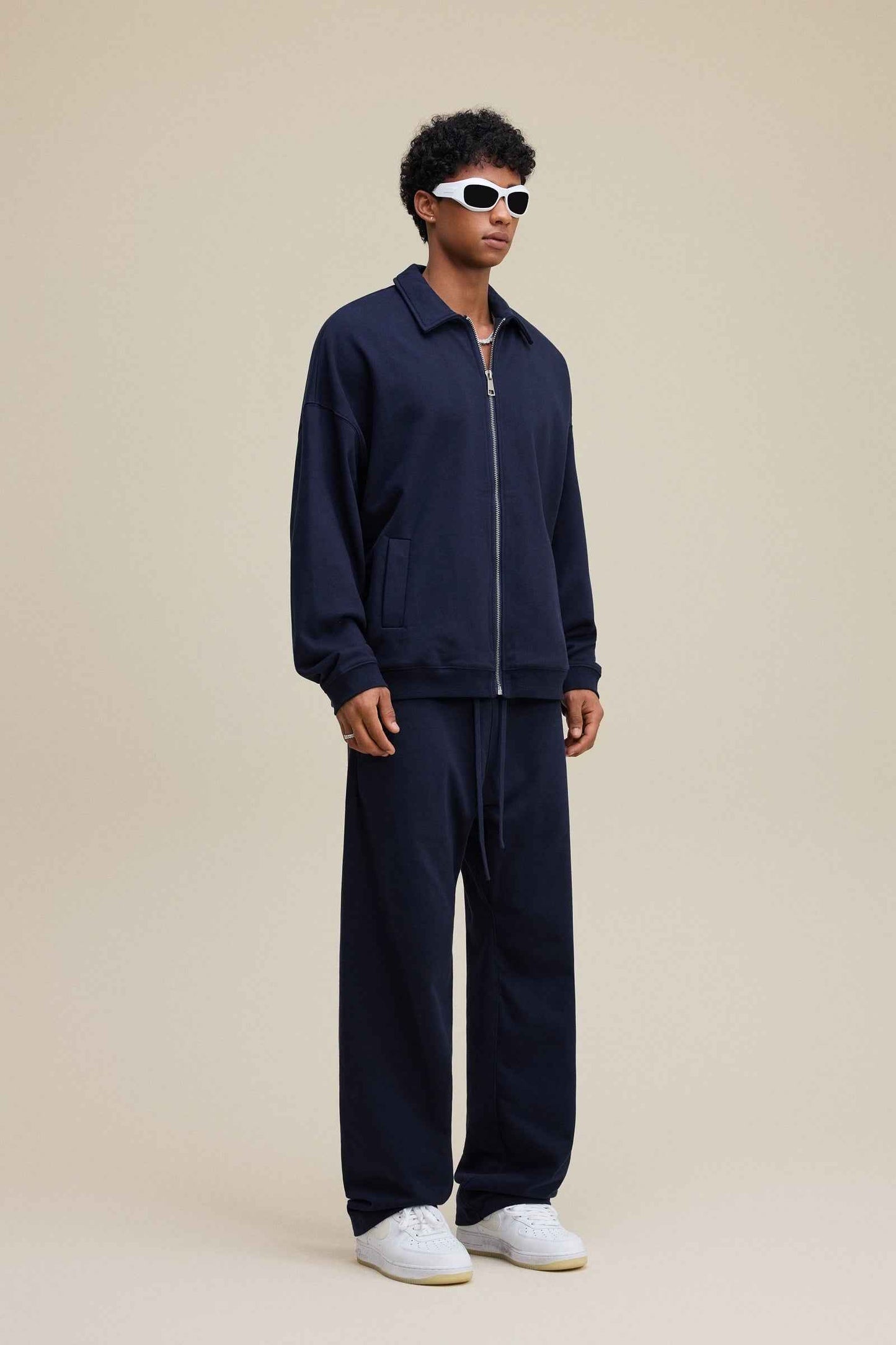 445GSM Men's Heavyweight Zip-Up Collared Hoodie