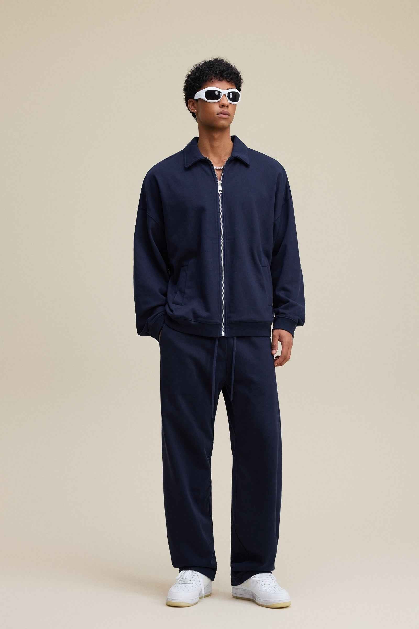 445GSM Men's Heavyweight Zip-Up Collared Hoodie