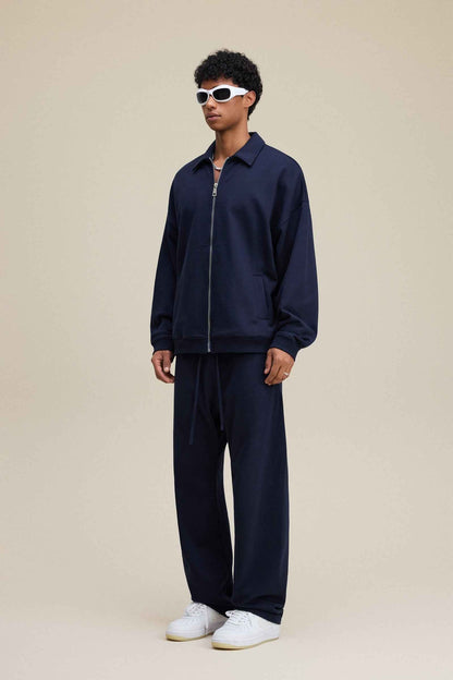 445GSM Men's Heavyweight Zip-Up Collared Hoodie