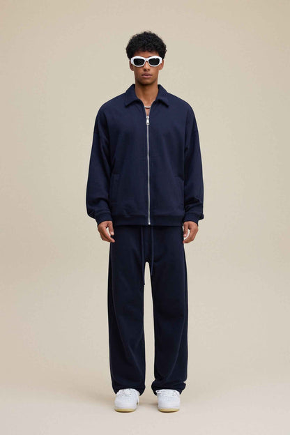 445GSM Men's Heavyweight Zip-Up Collared Hoodie