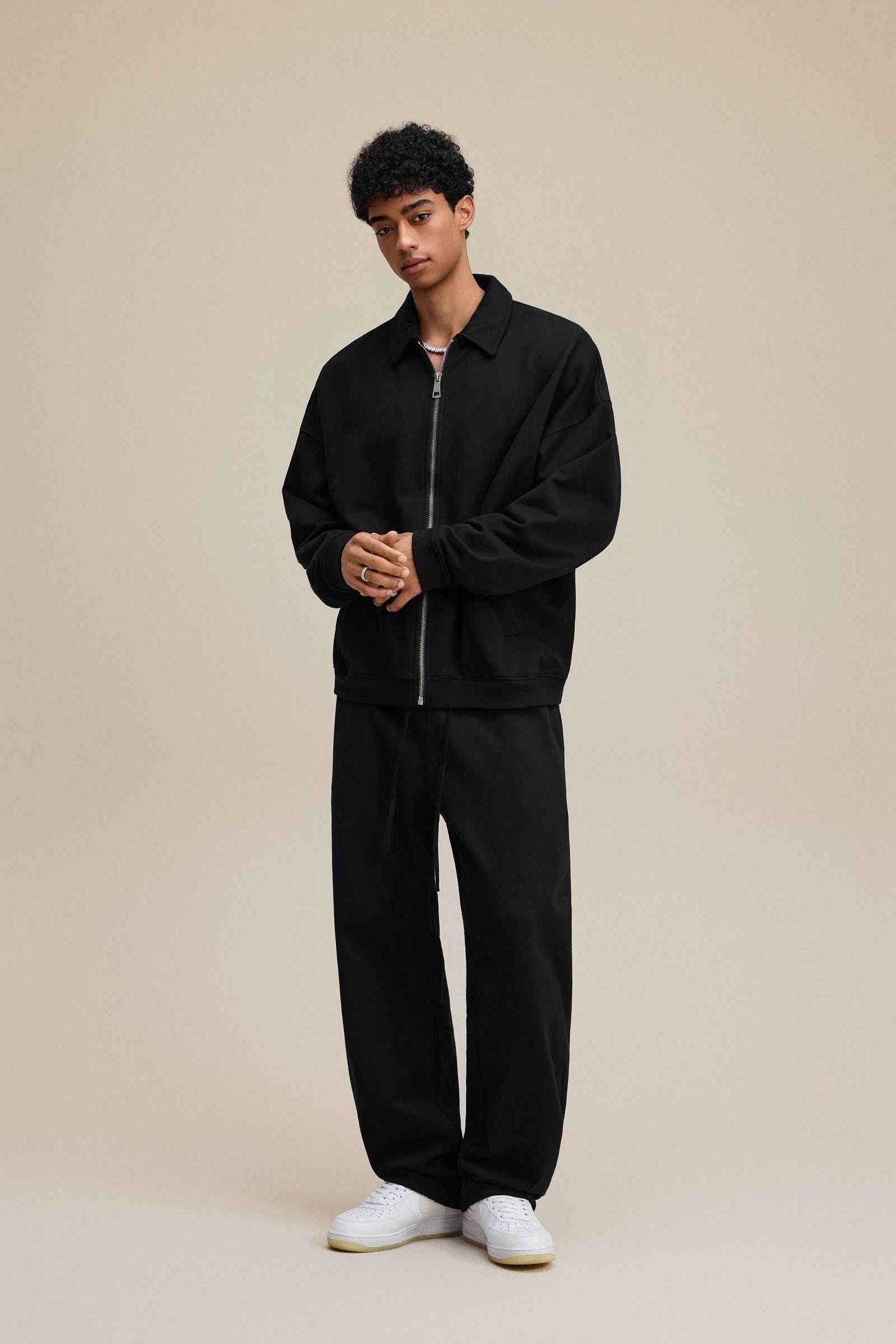 445GSM Men's Heavyweight Zip-Up Collared Hoodie