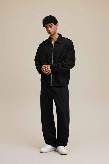 445GSM Men's Heavyweight Zip-Up Collared Hoodie