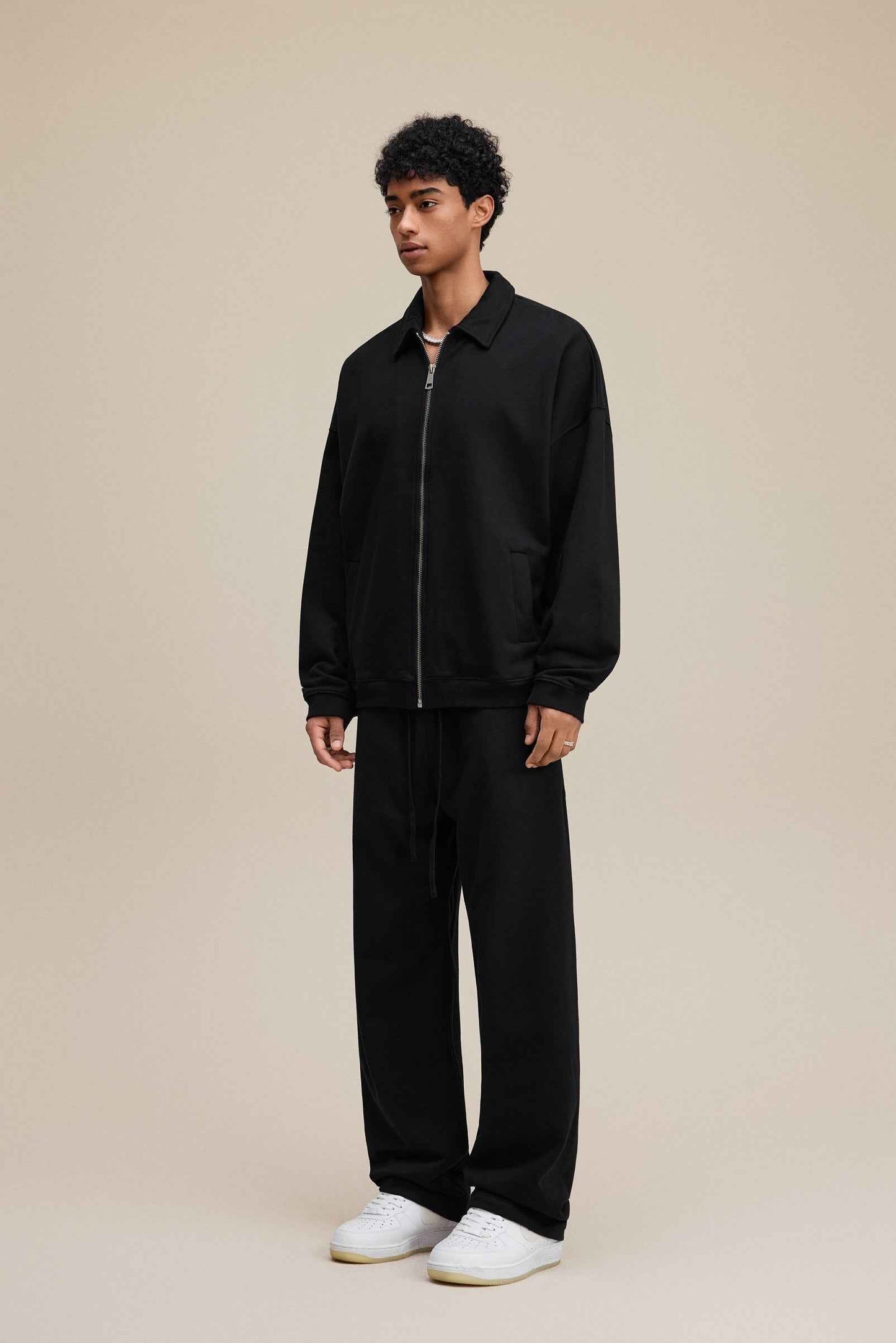 445GSM Men's Heavyweight Zip-Up Collared Hoodie