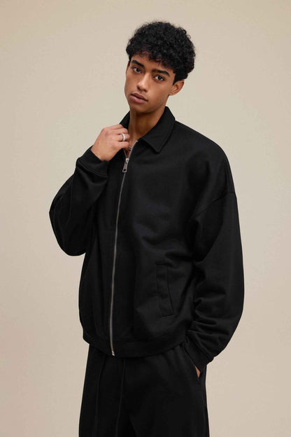 445GSM Men's Heavyweight Zip-Up Collared Hoodie
