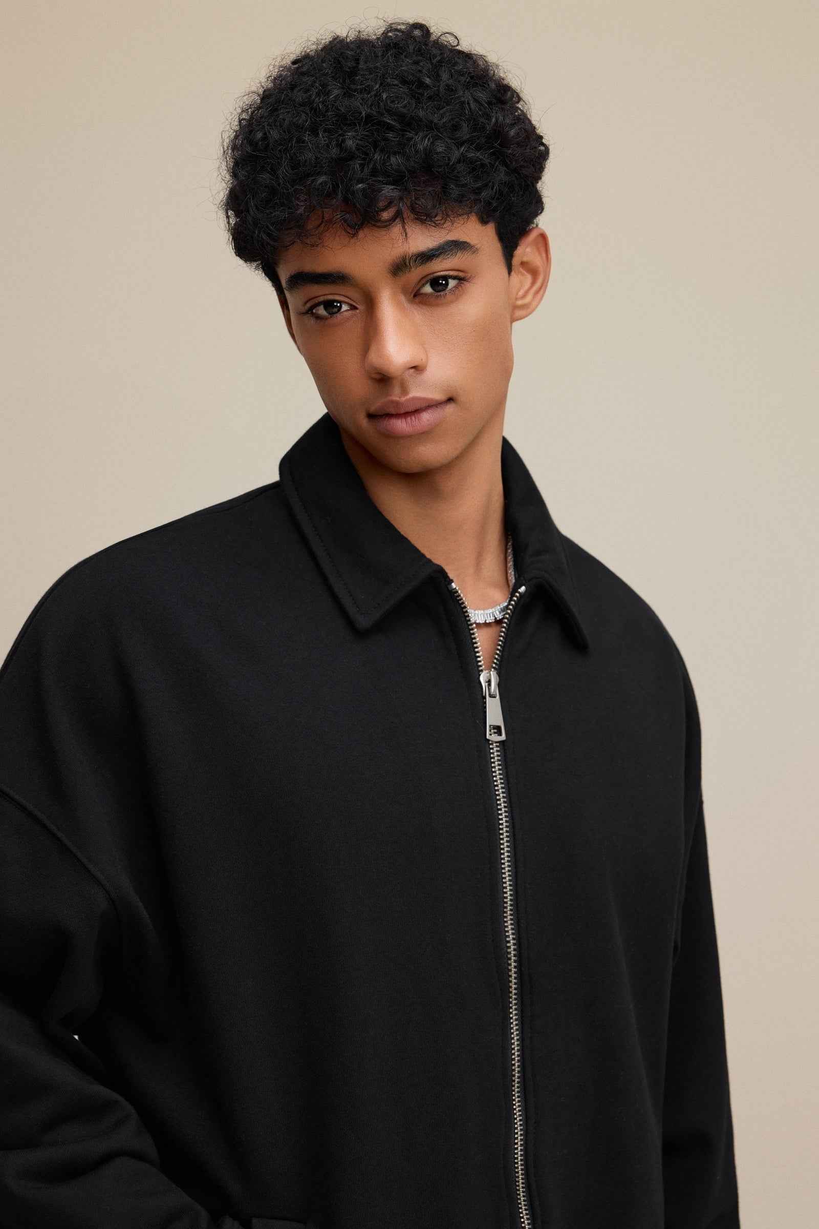 445GSM Men's Heavyweight Zip-Up Collared Hoodie