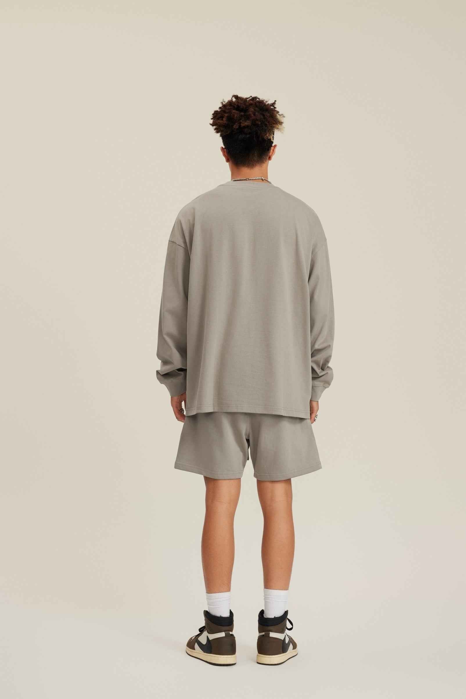 305GSM Unisex Premium Heavyweight Double-Yarn Plain Fabric Earth-Tone Basic Layering Long sleeve Tee