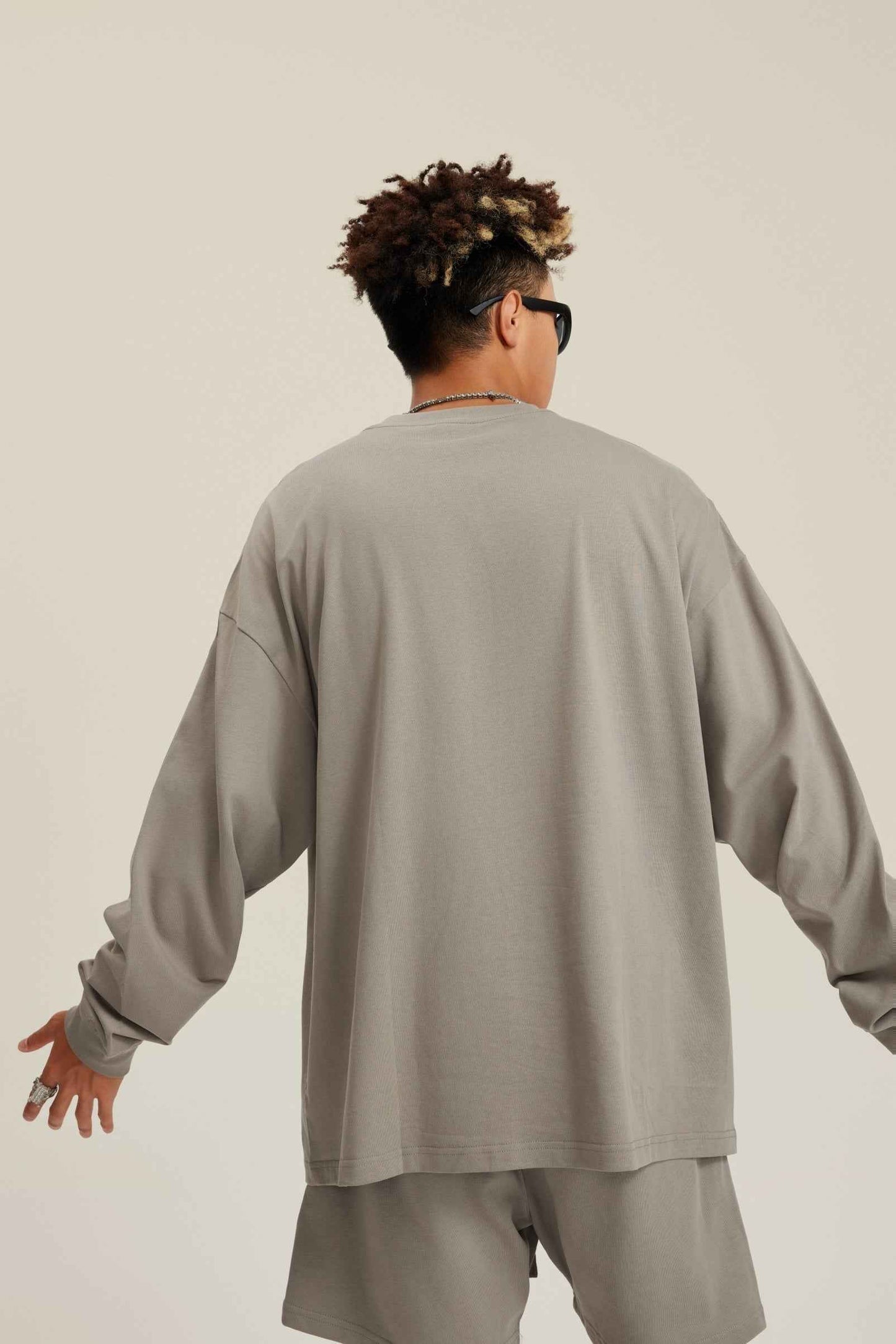 305GSM Unisex Premium Heavyweight Double-Yarn Plain Fabric Earth-Tone Basic Layering Long sleeve Tee