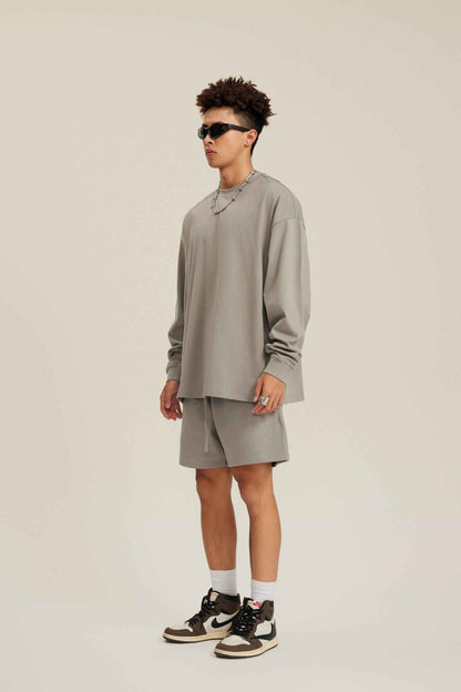305GSM Unisex Premium Heavyweight Double-Yarn Plain Fabric Earth-Tone Basic Layering Long sleeve Tee