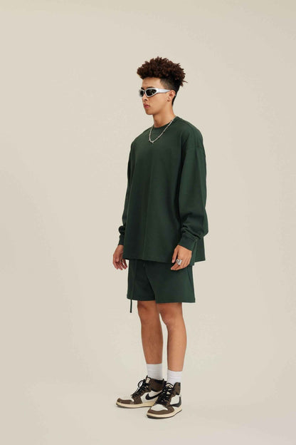 305GSM Unisex Premium Heavyweight Double-Yarn Plain Fabric Earth-Tone Basic Layering Long sleeve Tee